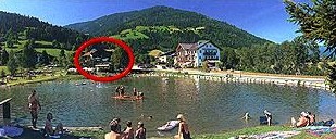 Badesee Reitdorf – das Landhaus Kirchner ist rot markiert